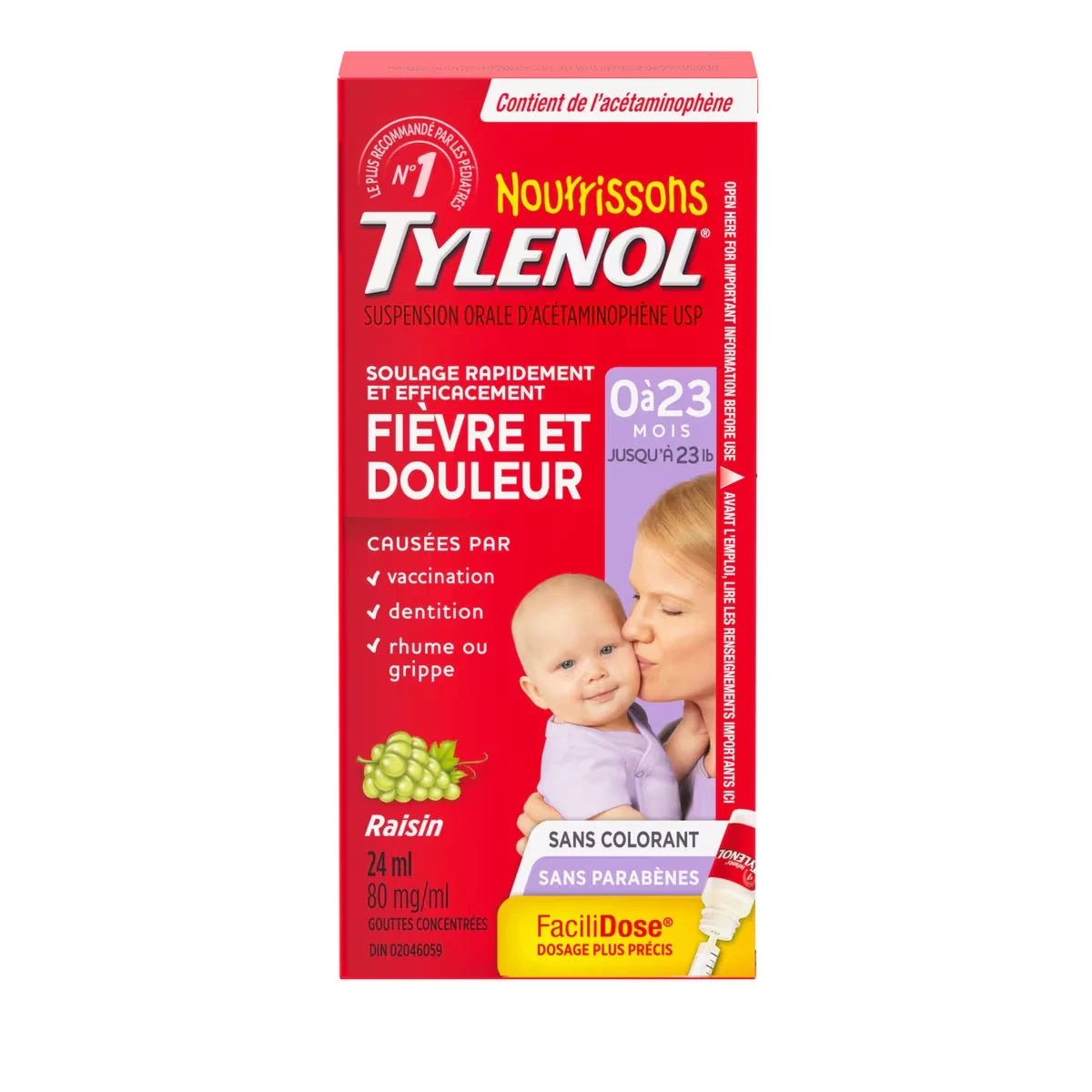 Gouttes pour nourrissons, fièvre et douleur, sans colorant, raisin