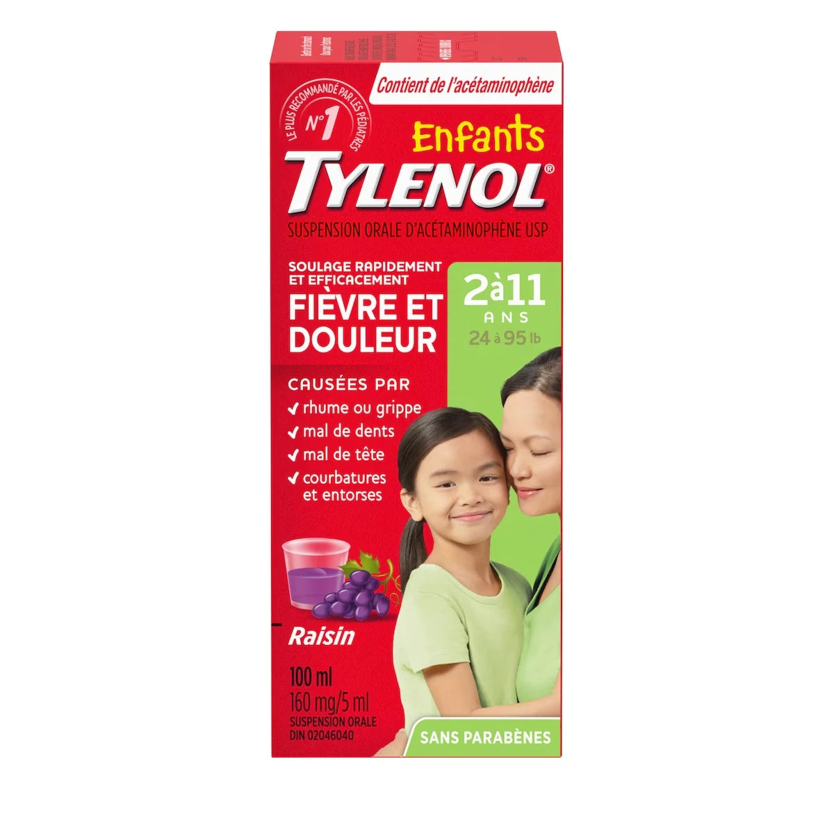 Suspension orale pour enfants, fièvre et douleur, raisin