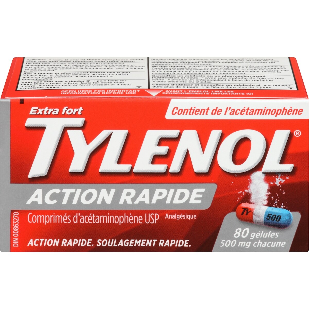 Acétaminophène à 500 mg, analgésique, gélules à action rapide