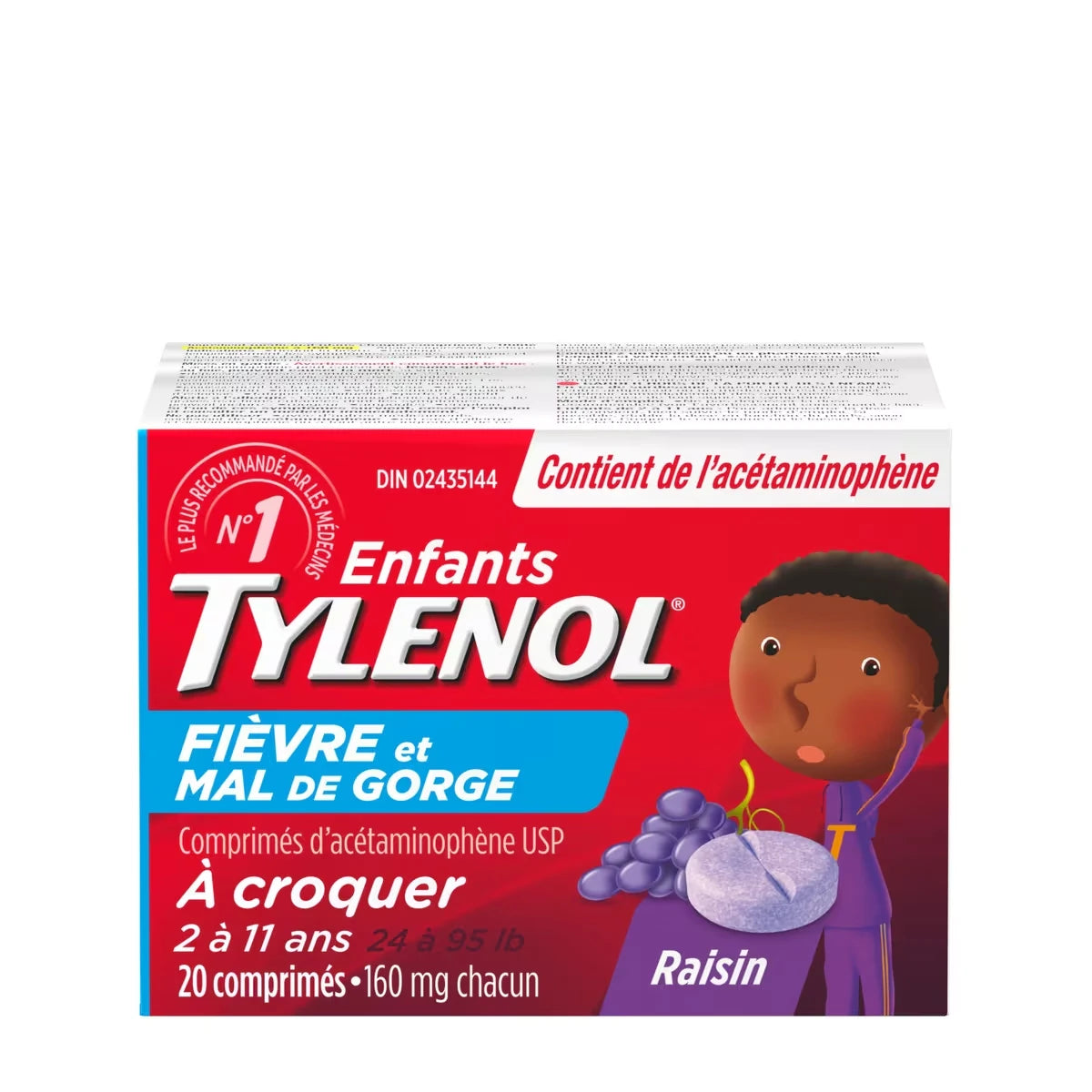 Comprimés à croquer pour enfants, fièvre et mal de gorge, raisin