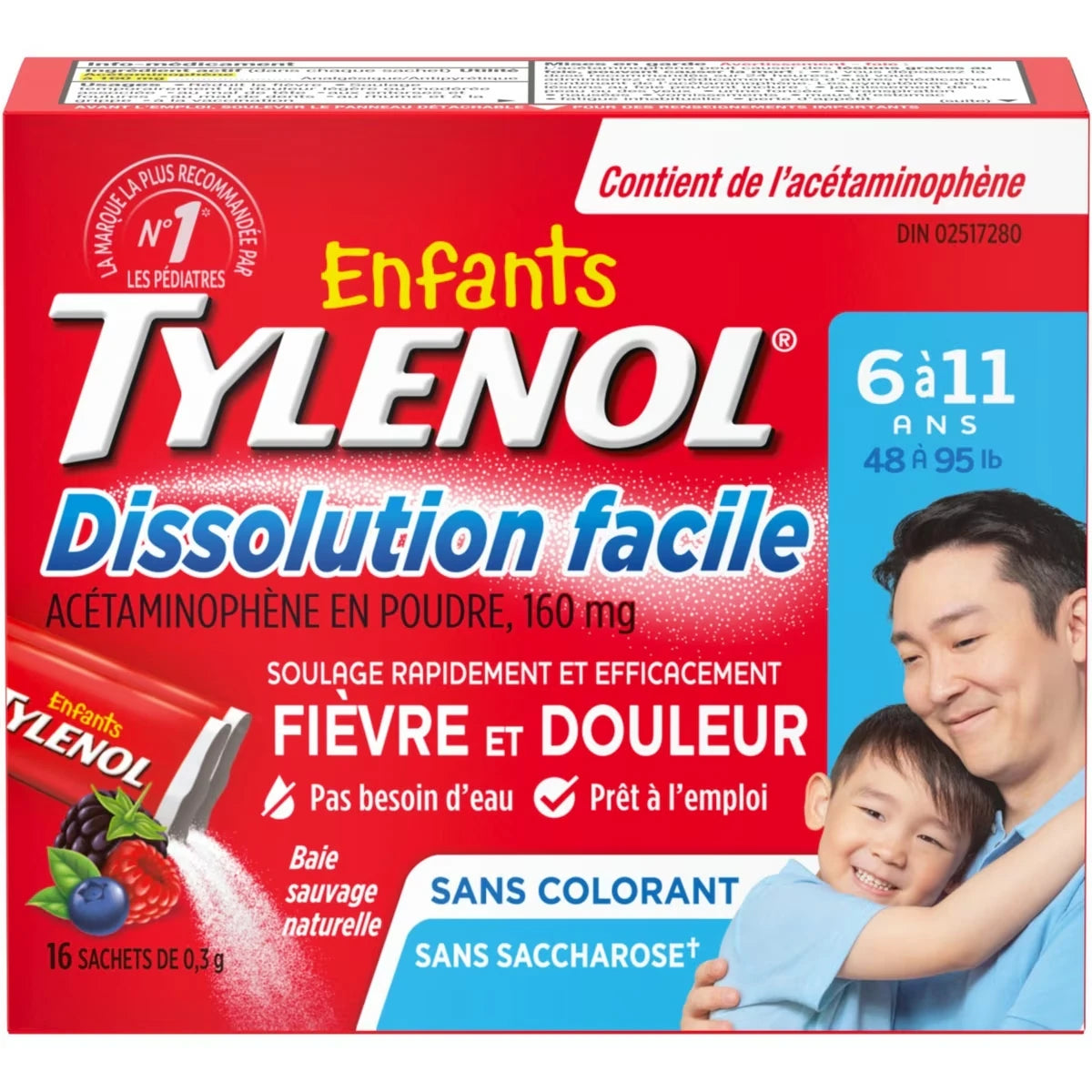 Acétaminophène en poudre pour enfants dissolution facile, 160 mg d'acétaminophène, saveur baie sauvage naturelle-Analgésiques pour enfants fièvre, douleur et mal de tête