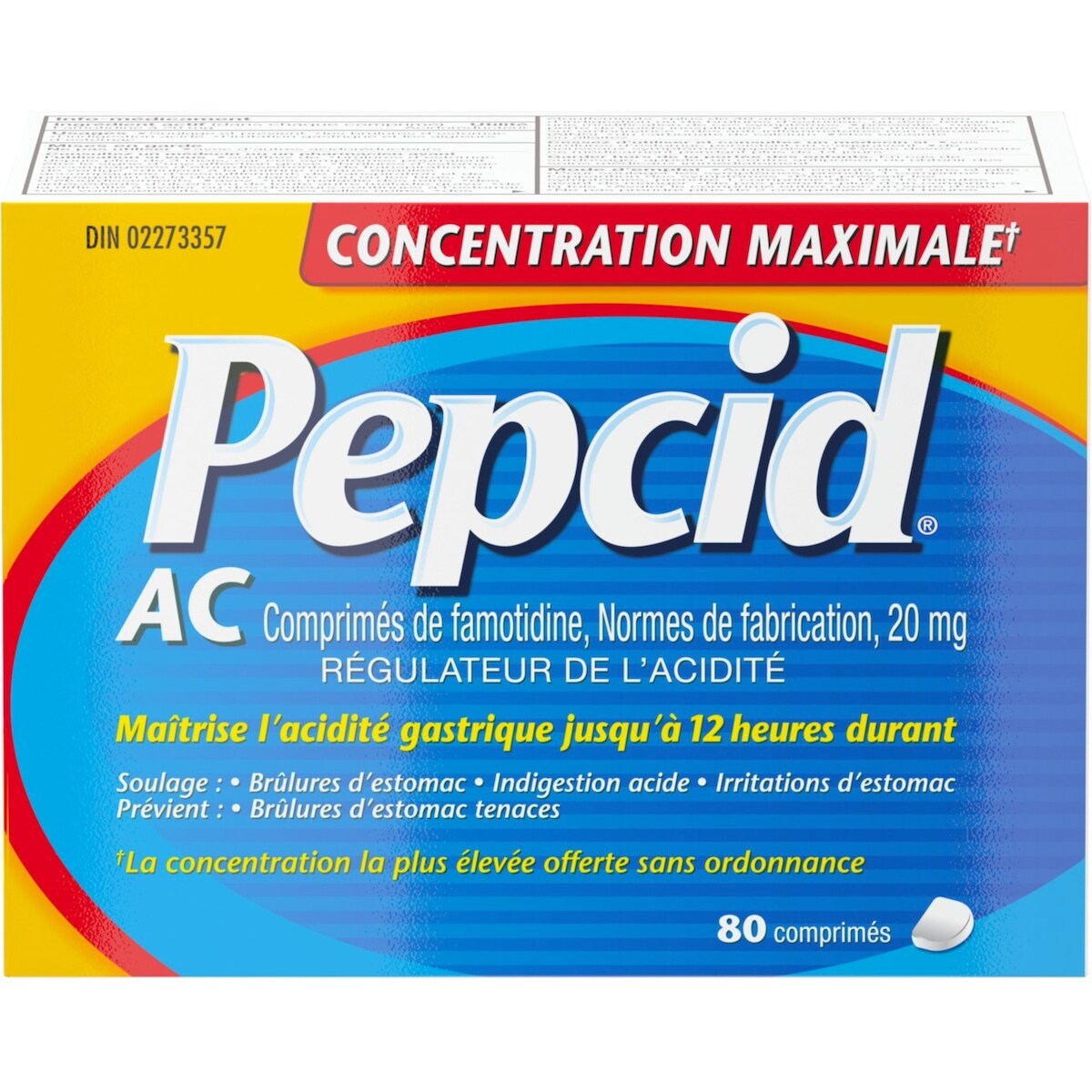 AC Concentration Maximale qui Agit Toute La Journée Contre L'indigestion Acide, 80 ea