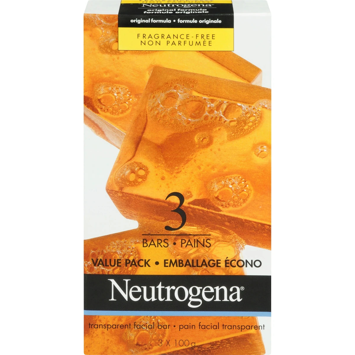 Pain nettoyant facial, formules originale et non parfumée pour peau sèche, emballage de 3 pains 300 G