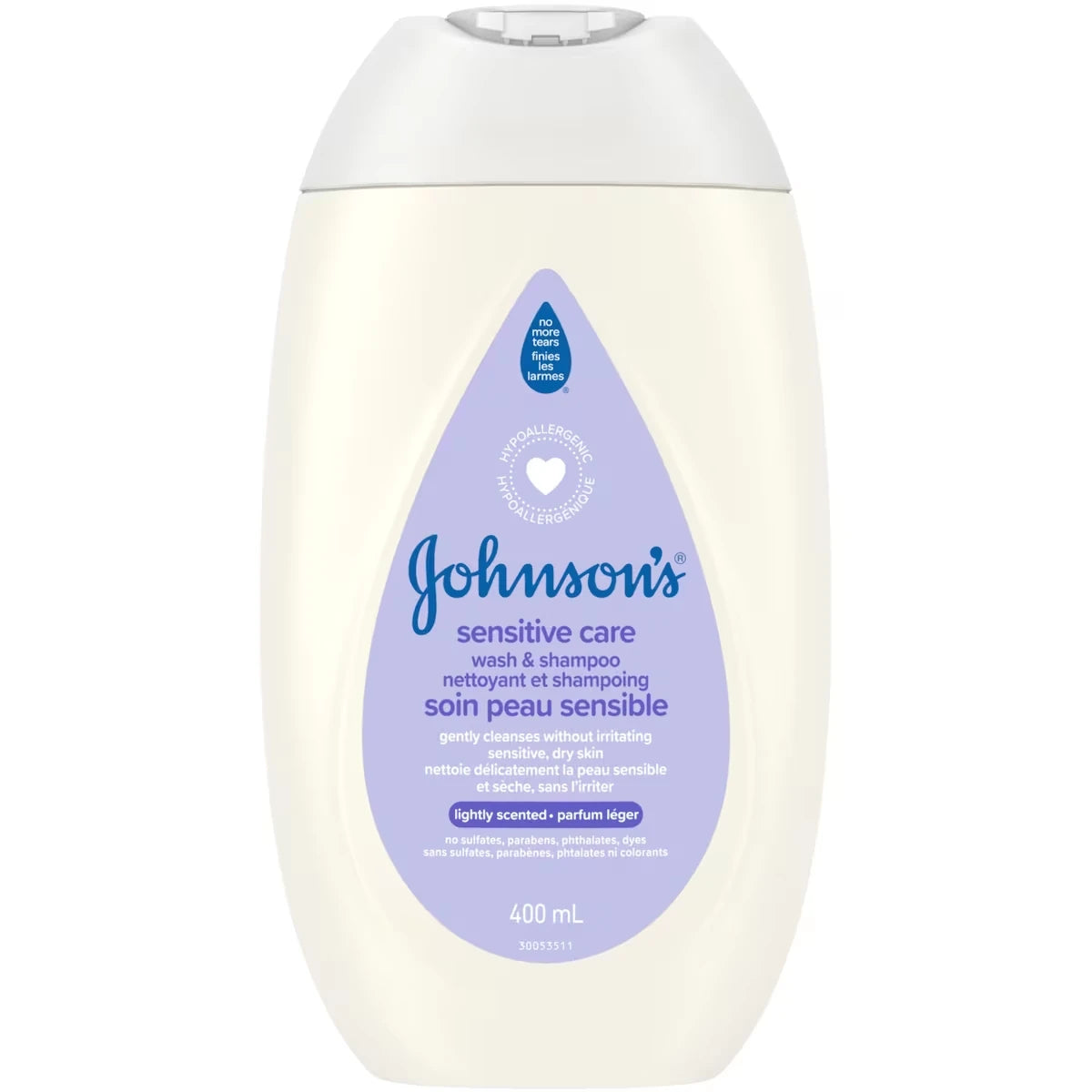 Nettoyant et shampoing Soin peau sensible Johnson's, parfum léger