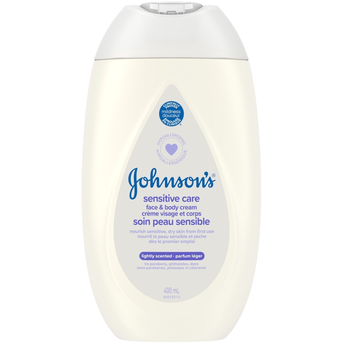 Crème Soin peau sensible Johnson's, parfum léger