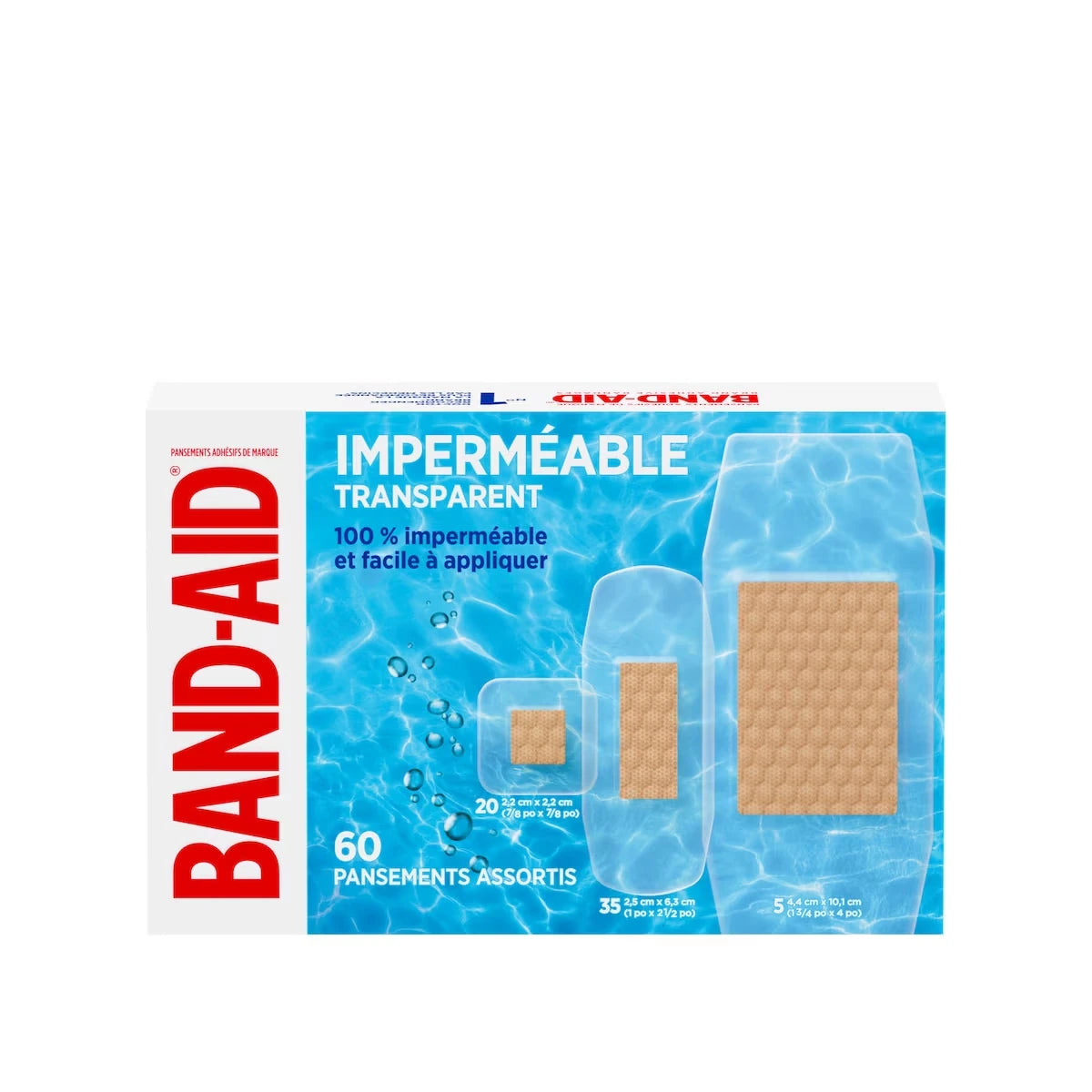 Pansements adhésifs imperméables et transparents, assortis