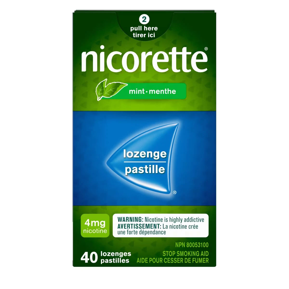 Pastilles Nicorette Menthe 4 mg, aide pour cesser de fumer, TRN, produits de remplacement de la nicotine, maîtrise des envies, saveur de menthe, paquet de 40