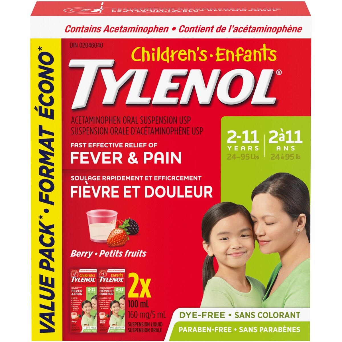 Suspension orale pour enfants, fièvre et douleur, Petits fruits apaisants, Sans colorant, Duo écono