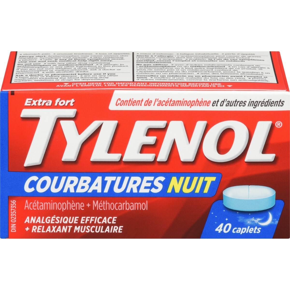 Soulagement des courbatures pendant la nuit et relaxant musculaire, extra fort, caplets