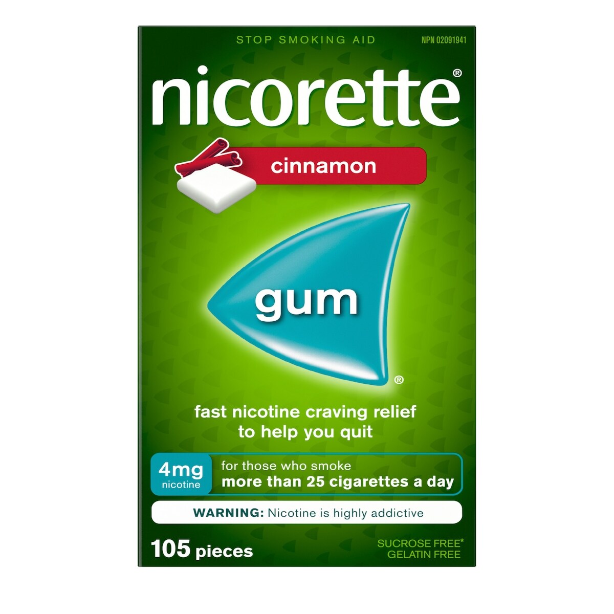 Gomme à 4 mg de nicotine, saveur de cannelle