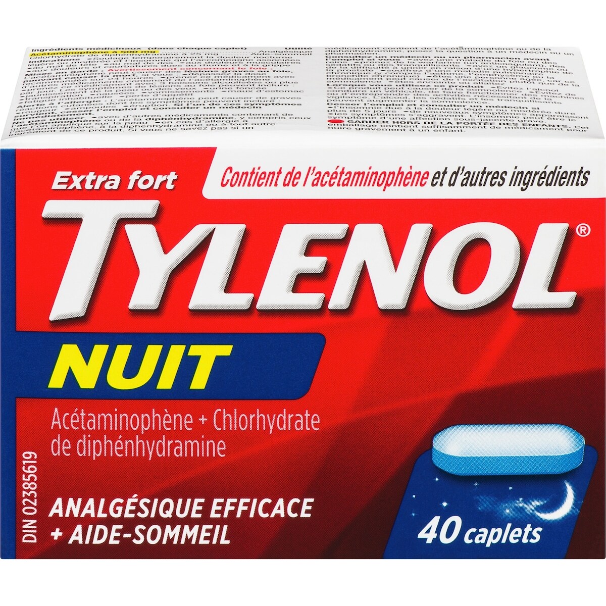 Analgésique et aide-sommeil, nuit, extra fort, caplets