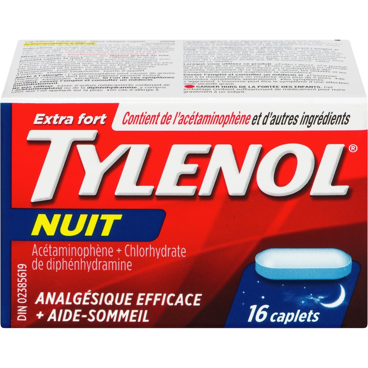 Analgésique et aide-sommeil, nuit, extra fort, caplets