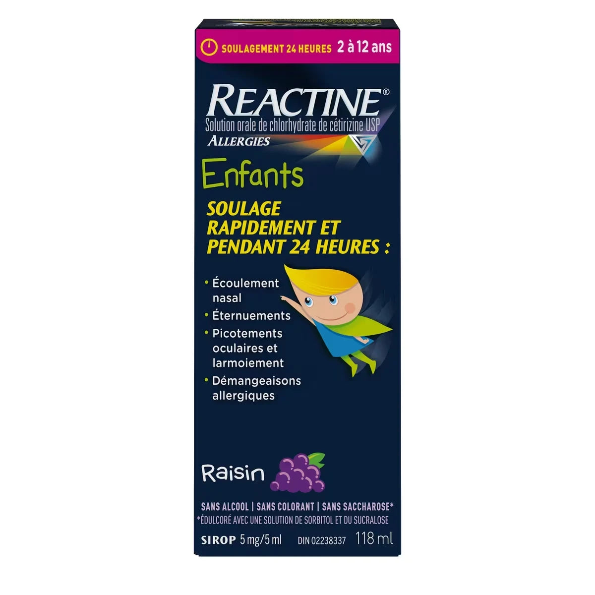Médicament contre les allergies pour enfants, Saveur de raisin, sirop à 5 mg