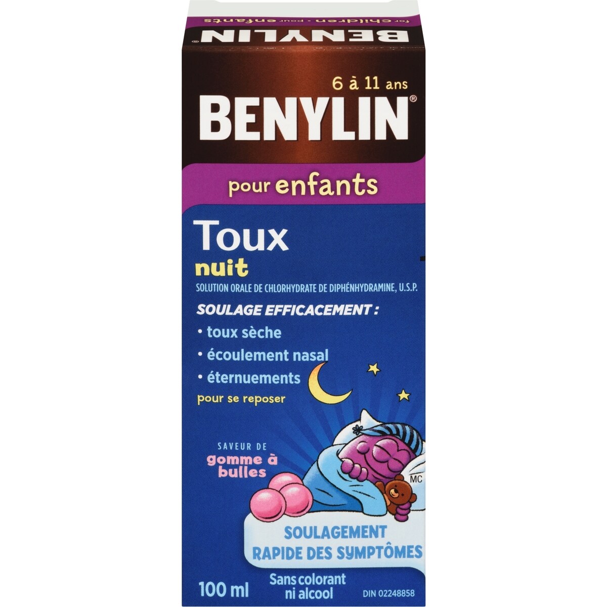 Sirop Toux, Nuit, pour enfants, saveur de gomme à bulles