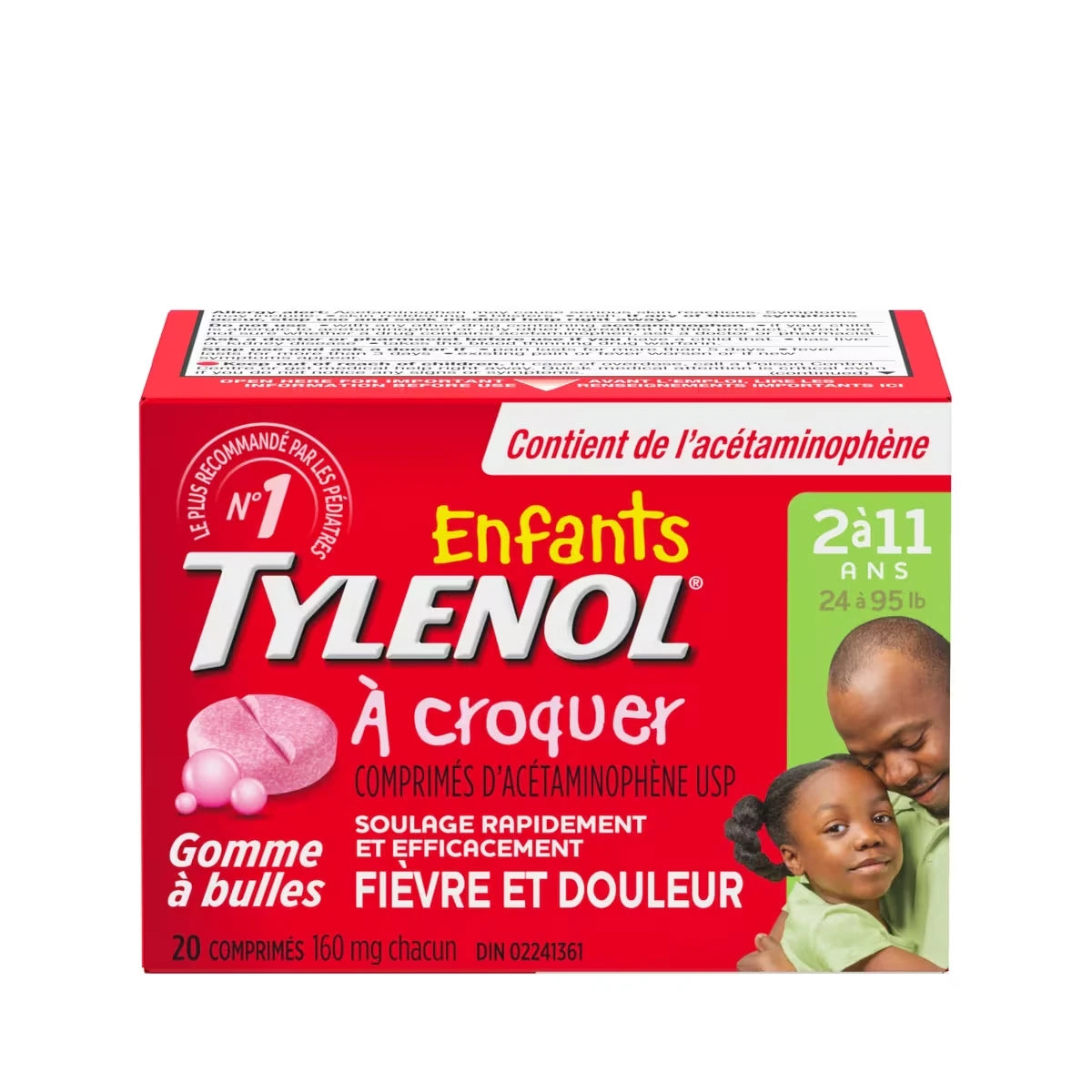 Comprimés à croquer pour enfants, fièvre et douleur, gomme à bulles