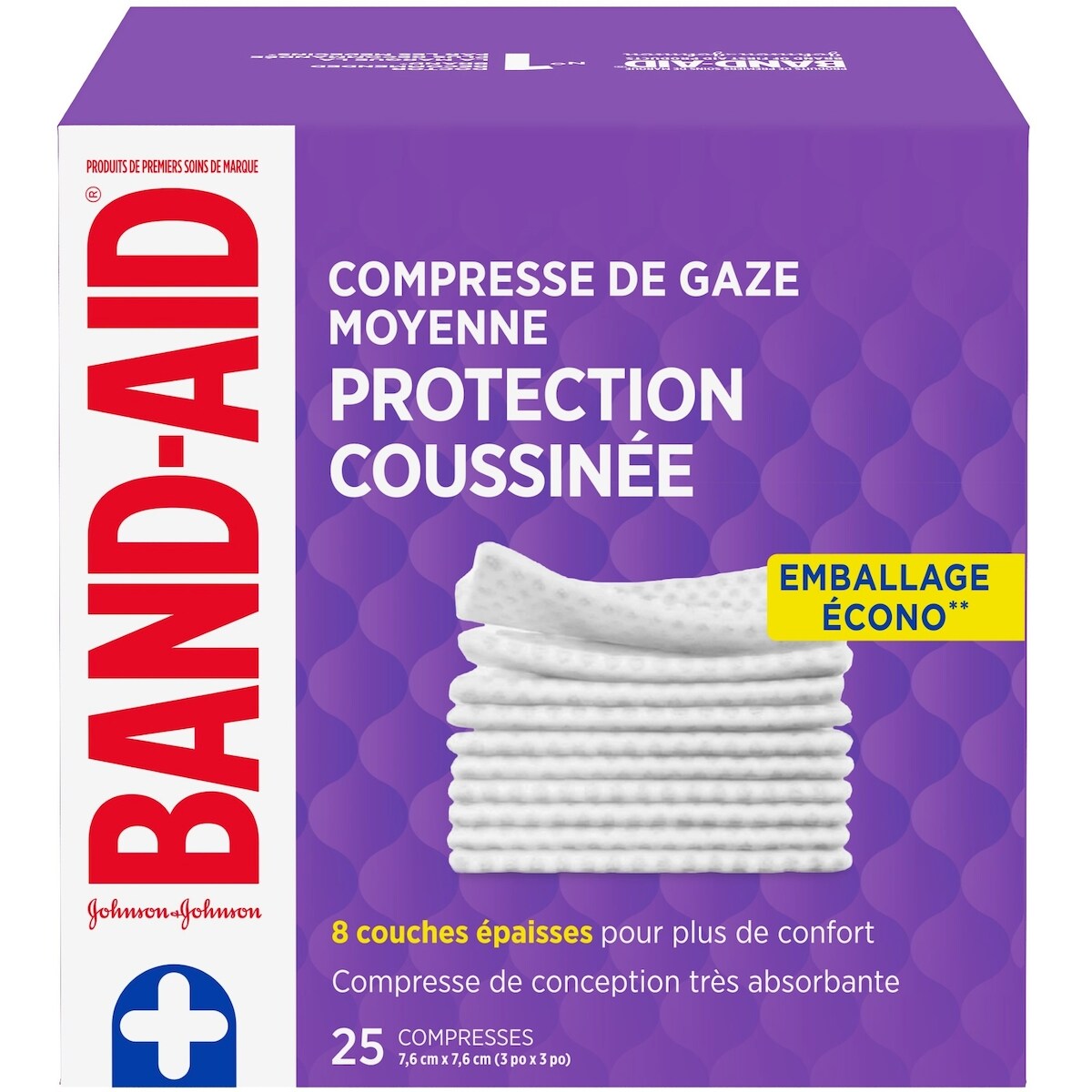 Compresses de gaze moyennes Protection coussinée, 7,6 cm x 7,6 cm, emballage écono