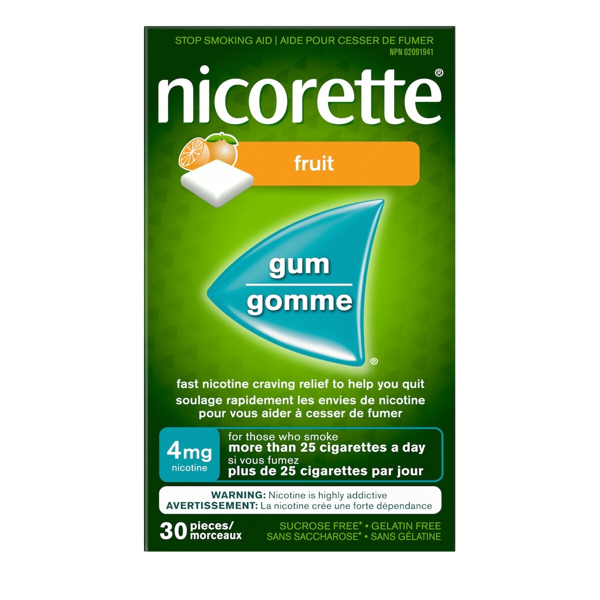 Gomme à 4 mg de nicotine, saveur de fruit frais