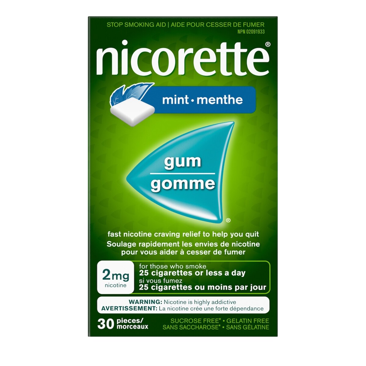 Gomme à 2 mg de nicotine, saveur de menthe Frissons extrêmes