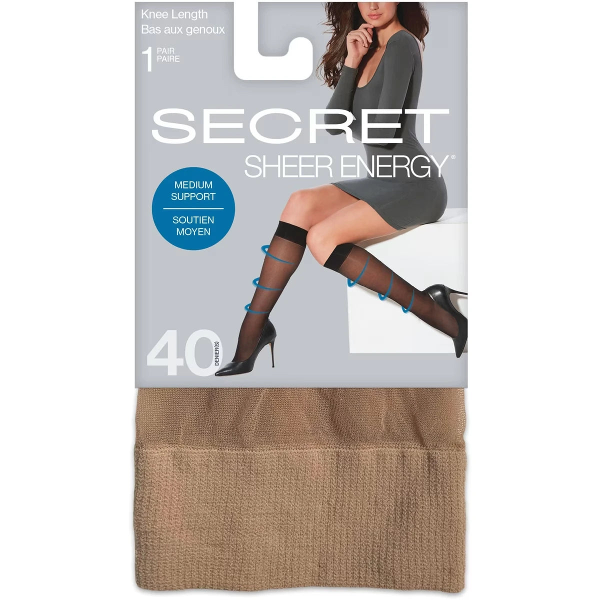 SECRET SHEER ENERGY® Bas aux genoux de soutien moyen avec pied sandale - TAILLE UNIQUE