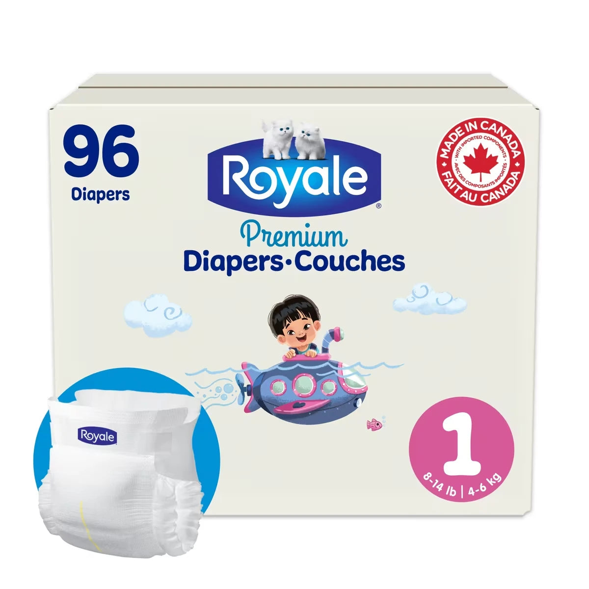 Couches Premium, Très grand format, Taille 1 - 96 couches, Couches jetables pour bébé