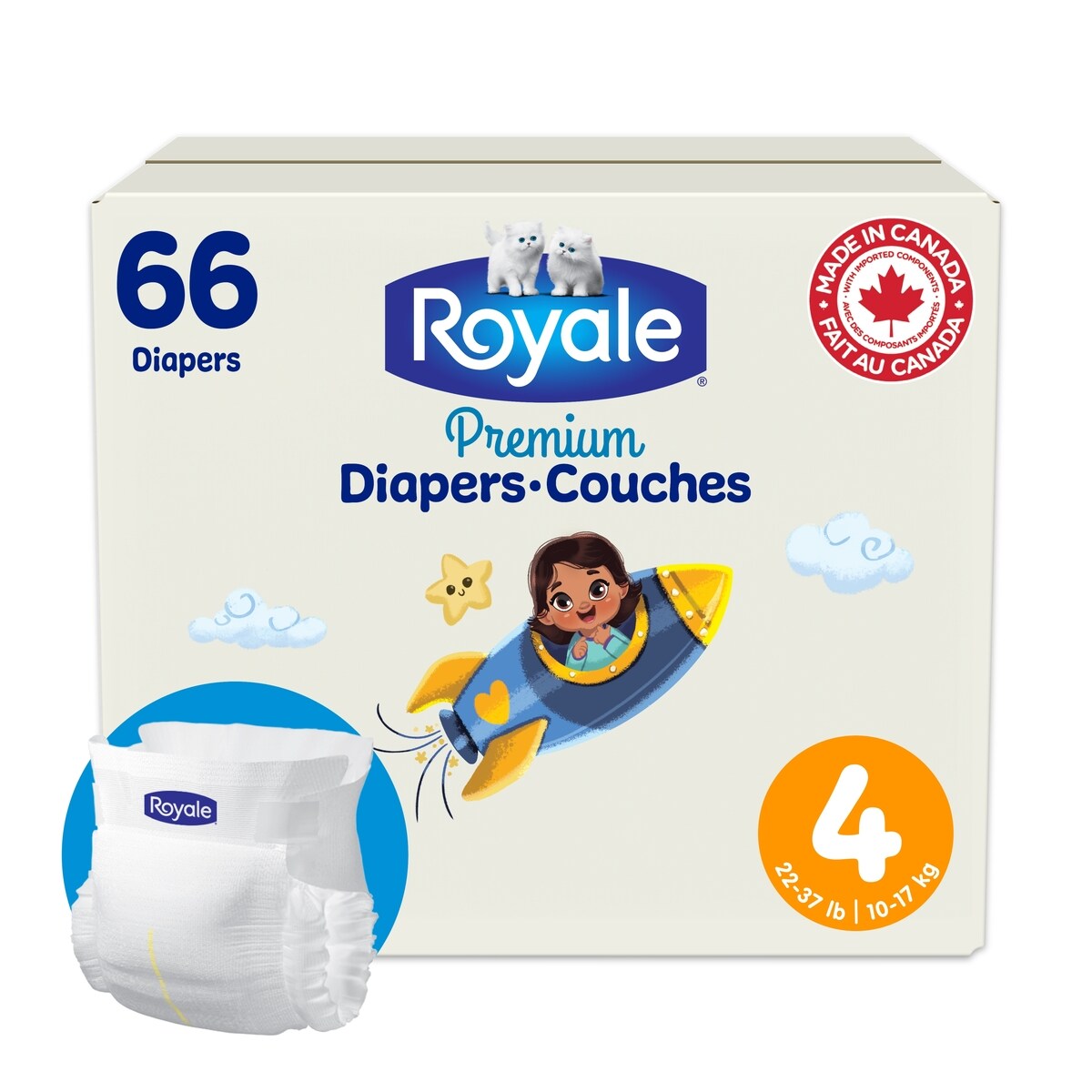 Couches Premium, Très grand format, Taille 4 - 66 couches, Couches jetables pour bébé