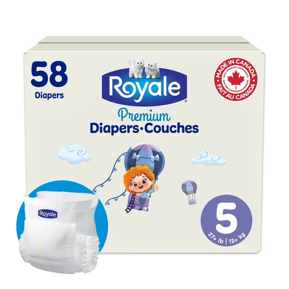 Couches Premium, Très grand format, Taille 5 - 58 couches, Couches jetables pour bébé