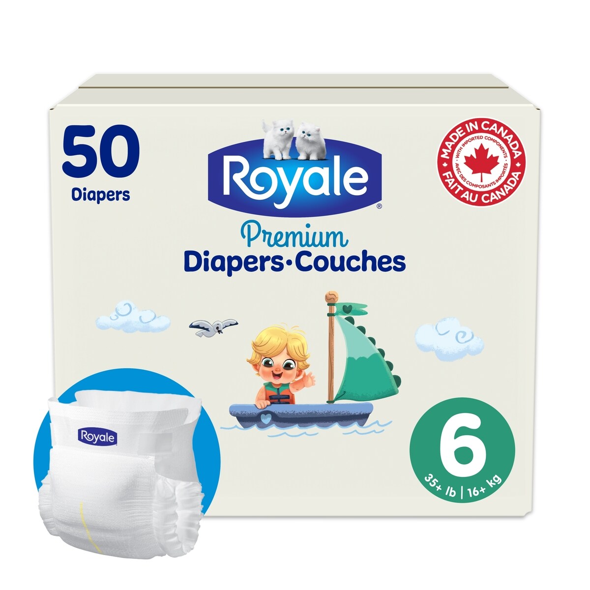 Couches Premium, Très grand format, Taille 6 - 50 couches, Couches jetables pour bébé
