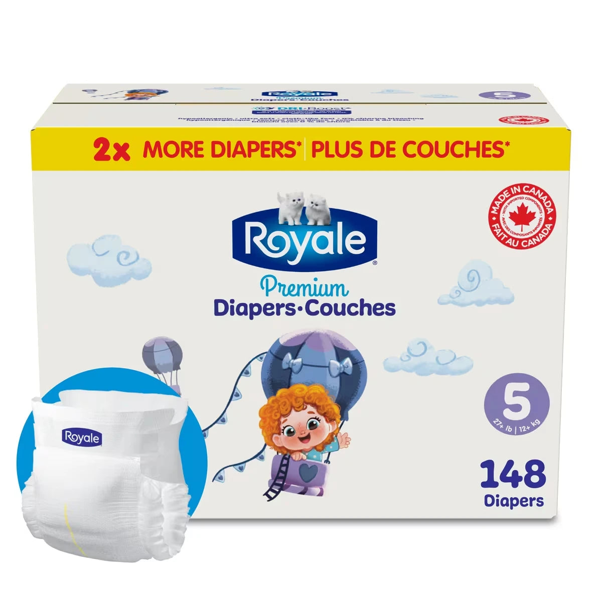 Couches Premium, Taille 5 - 148 couches, Couches jetables pour bébé
