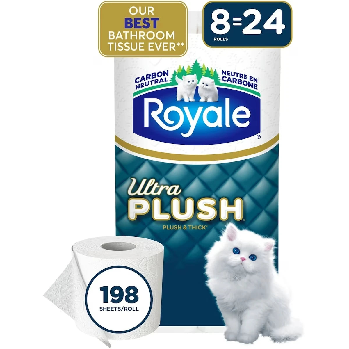Ultra Plush papier hygiénique, 8 équivalant à 24 rouleaux, 198 feuilles / roul