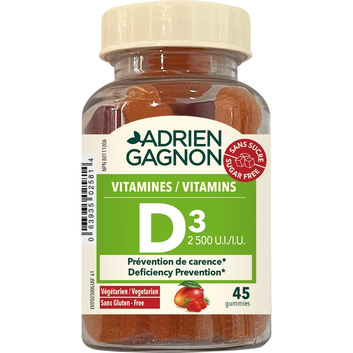 Vitamin D3 2500 UI gum sans sucre
