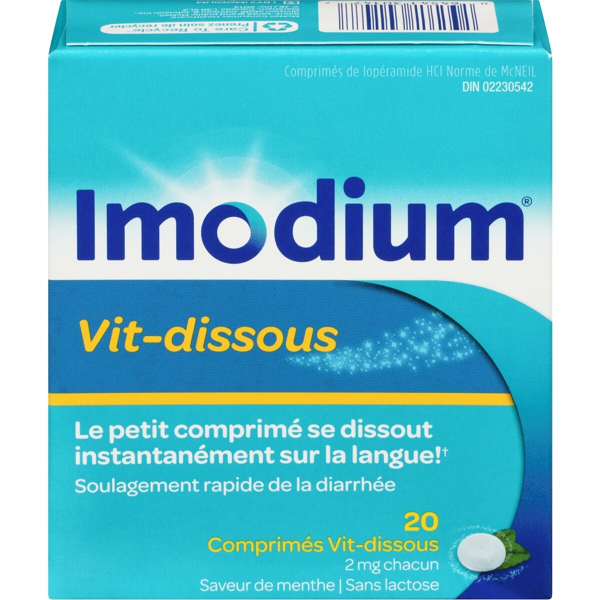 Soulagement de la diarrhée, comprimés Vit-dissous 20 ea