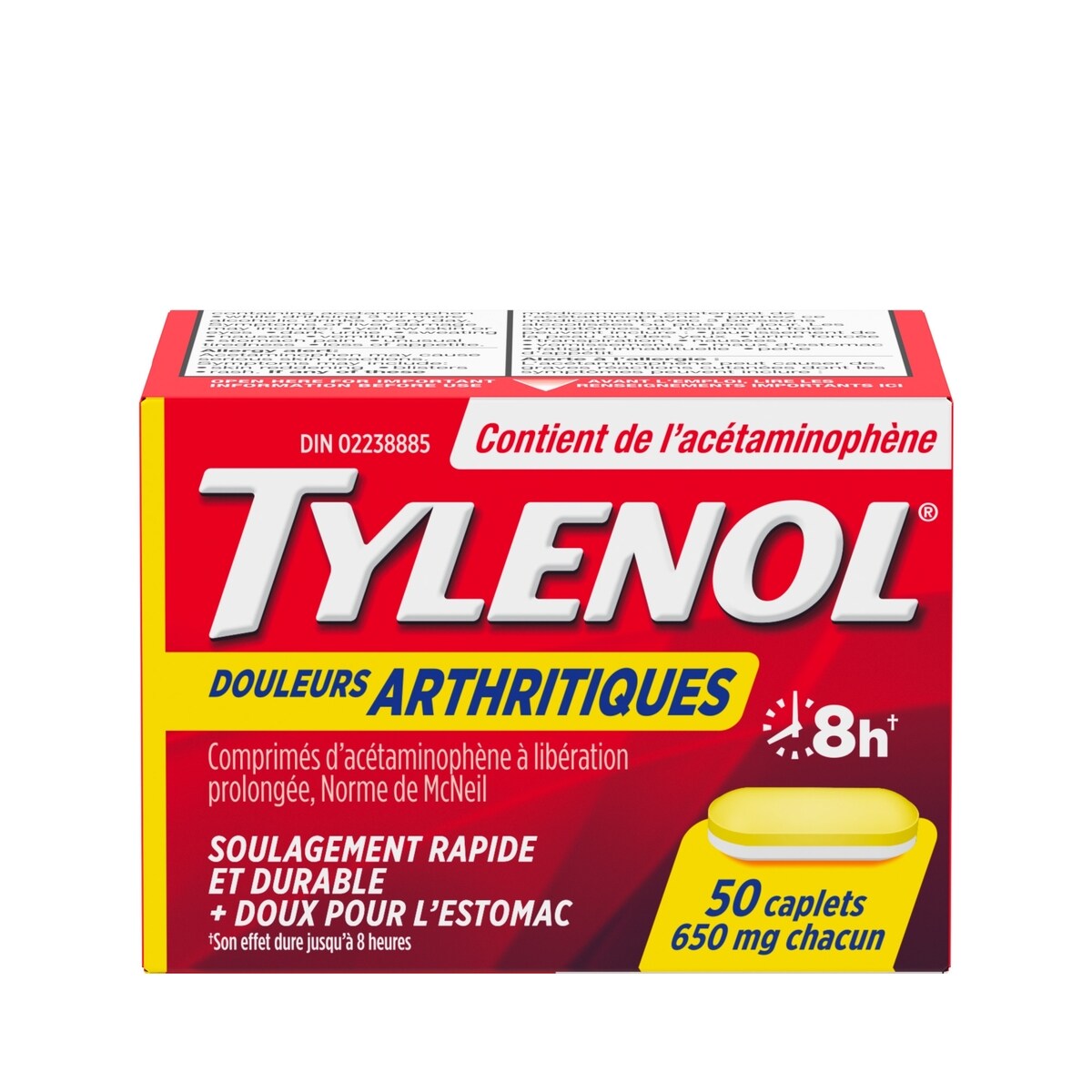 Acétaminophène à 650 mg, douleurs arthritiques, caplets