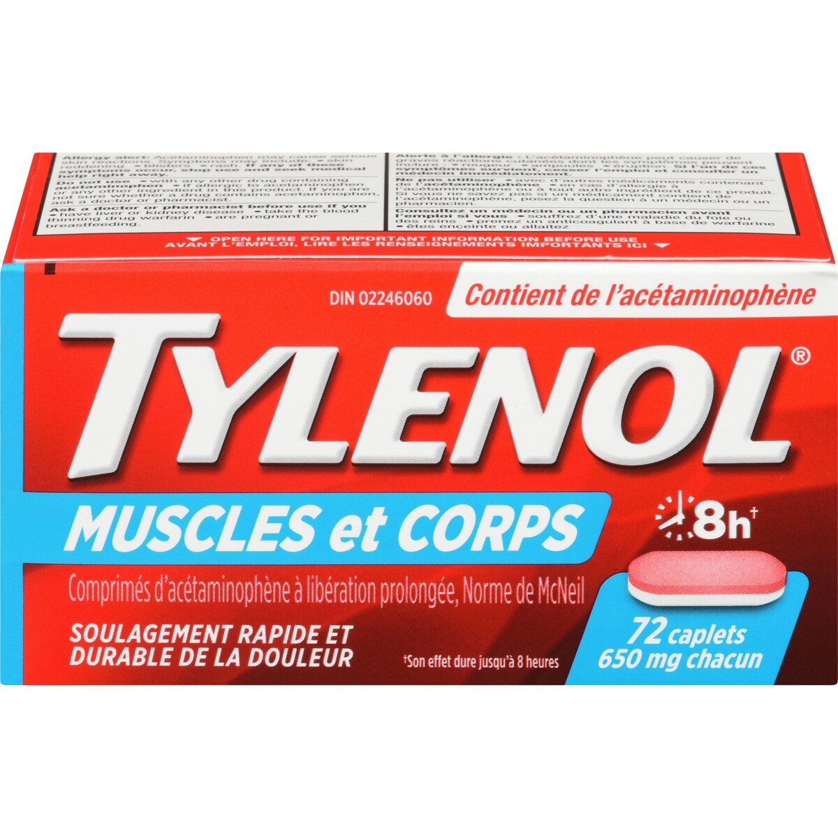 Acétaminophène, douleurs musculaires et corporelles, caplets