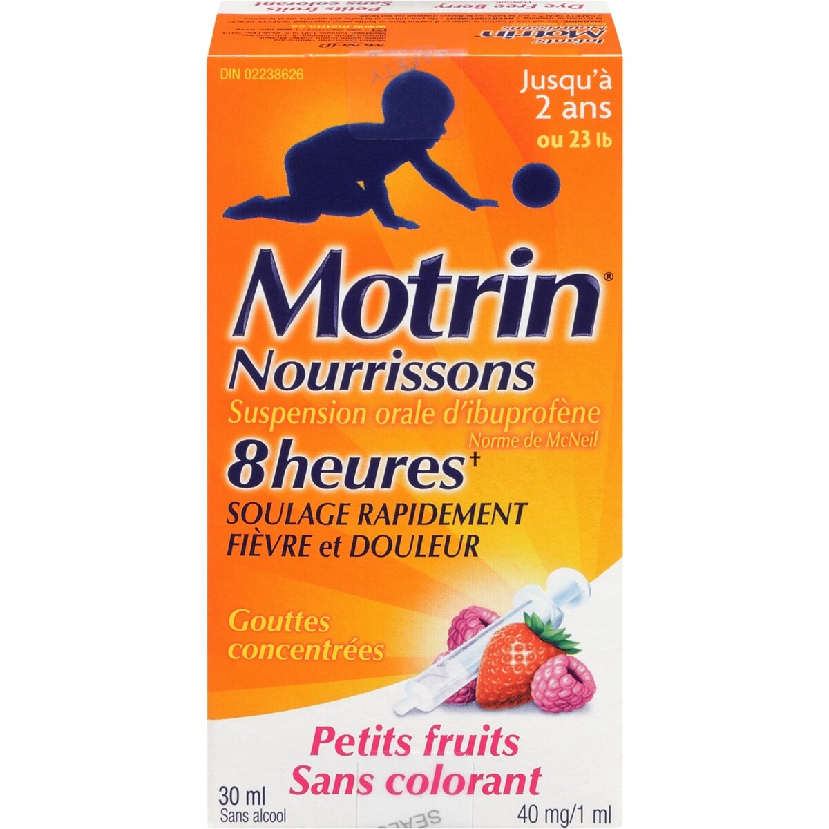 Gouttes pour le rhume, sans colorant, pour nourrissons, saveur de petits fruits