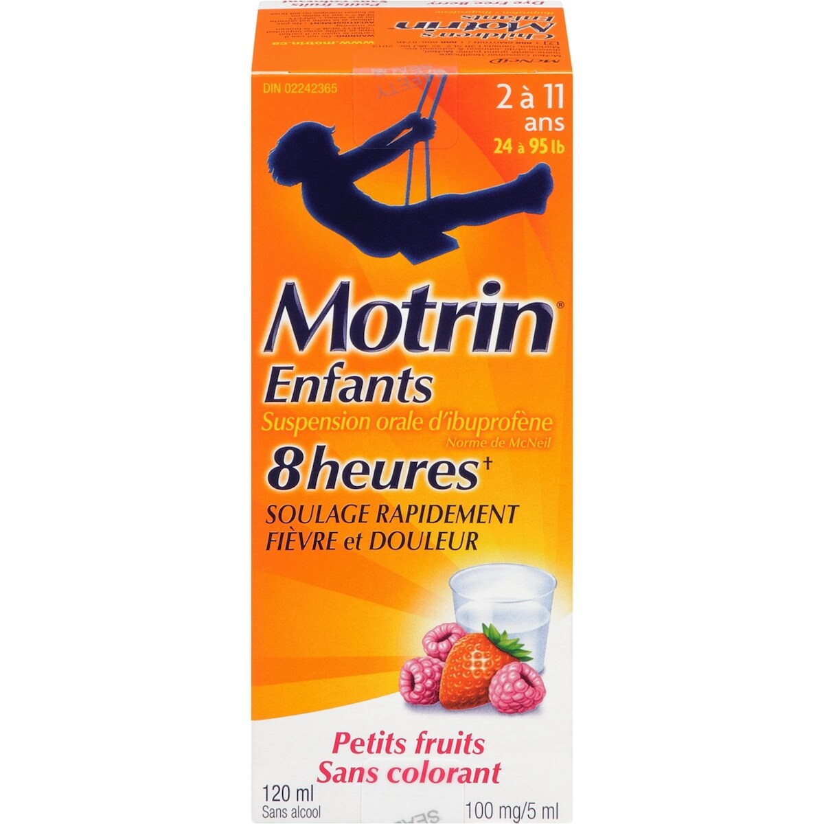 Suspension d'ibuprofène pour enfants, analgésique, saveur de petits fruits