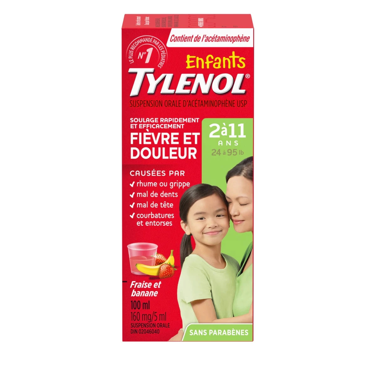 Suspension orale pour enfants, fièvre et douleur, fraise et banane