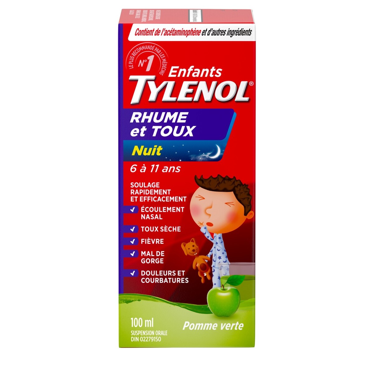 Suspension orale pour enfants, rhume et toux, nuit, pomme verte