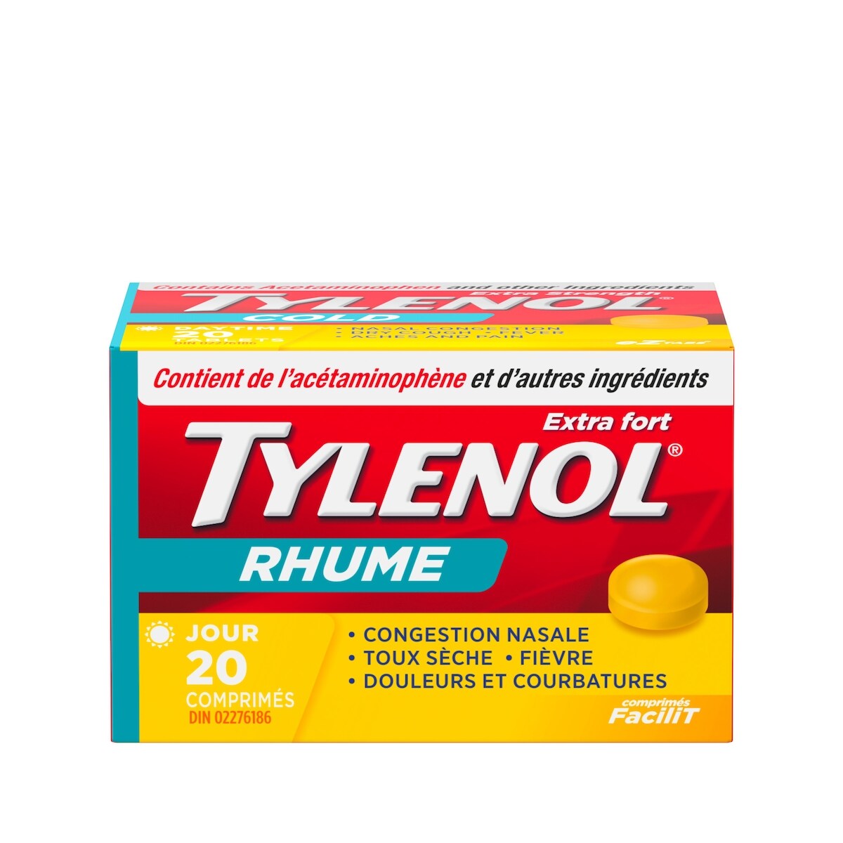 Acétaminophène à 500 mg, soulagement du rhume, jour, extra fort, comprimés FaciliT
