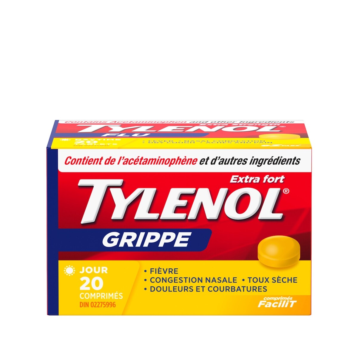 Acétaminophène à 500 mg, grippe, jour, extra fort