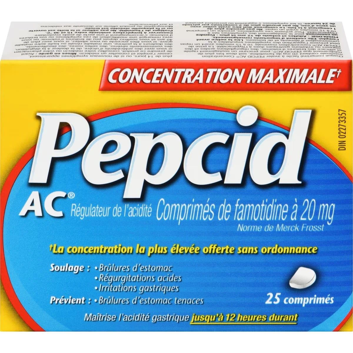 Comprimés régulateurs de l'acidité, concentration maximale, pour les brûlures d'estomac  25 ea