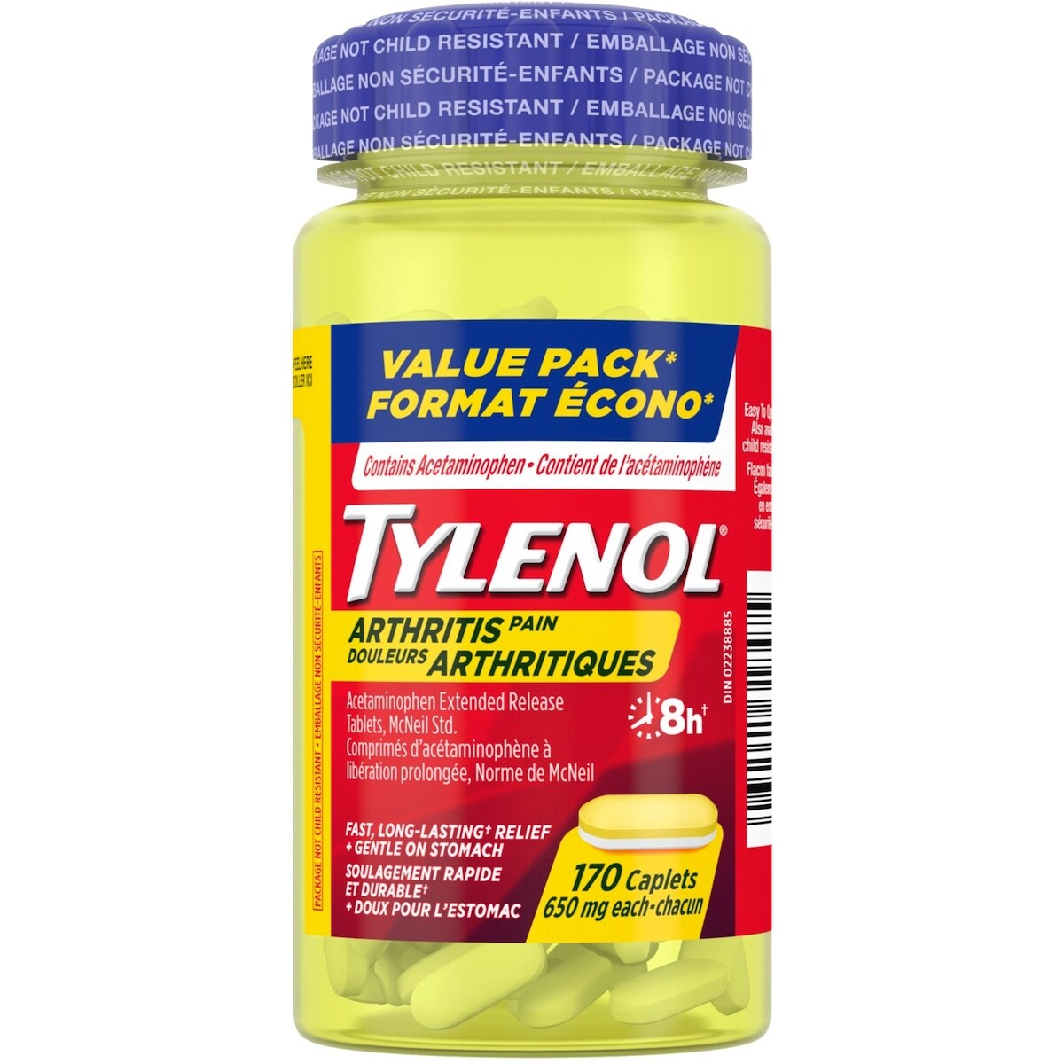Acétaminophène à 650 mg, douleurs arthritiques, caplets