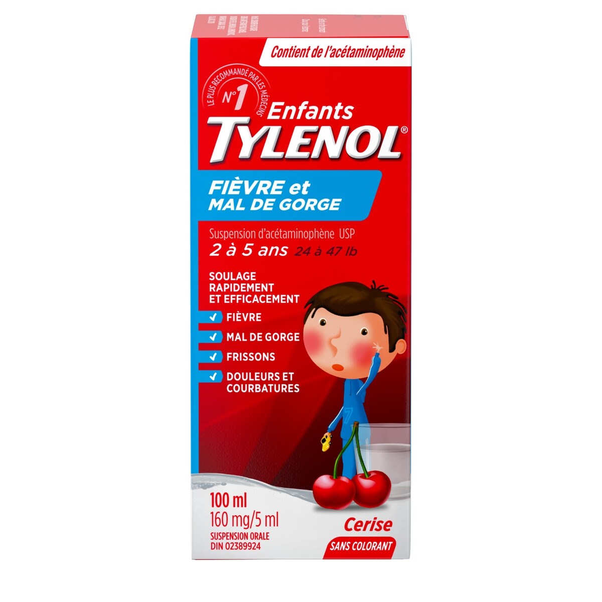 Suspension orale pour enfants, fièvre et mal de gorge, cerise
