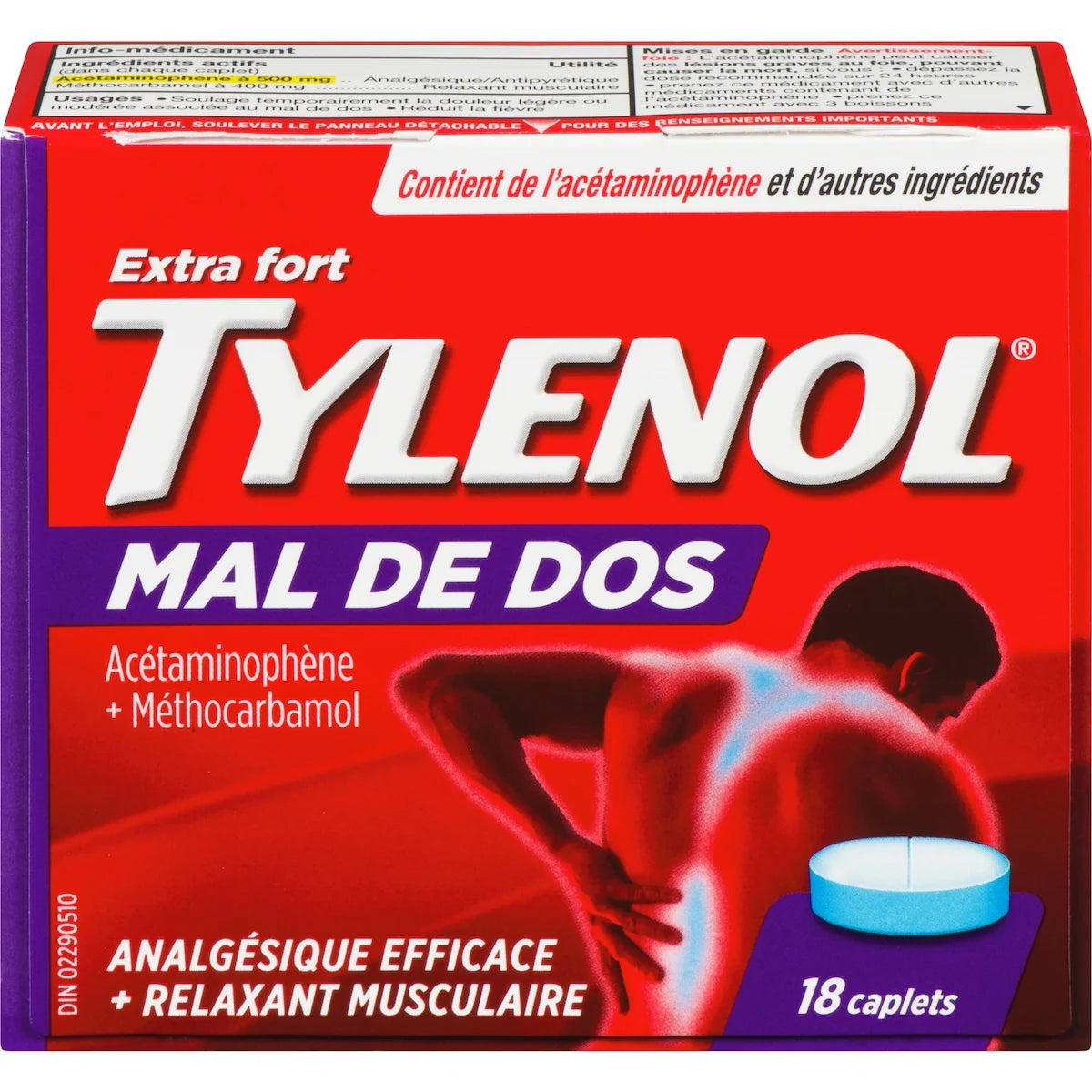 Soulagement du mal de dos et relaxant musculaire, extra fort, caplets