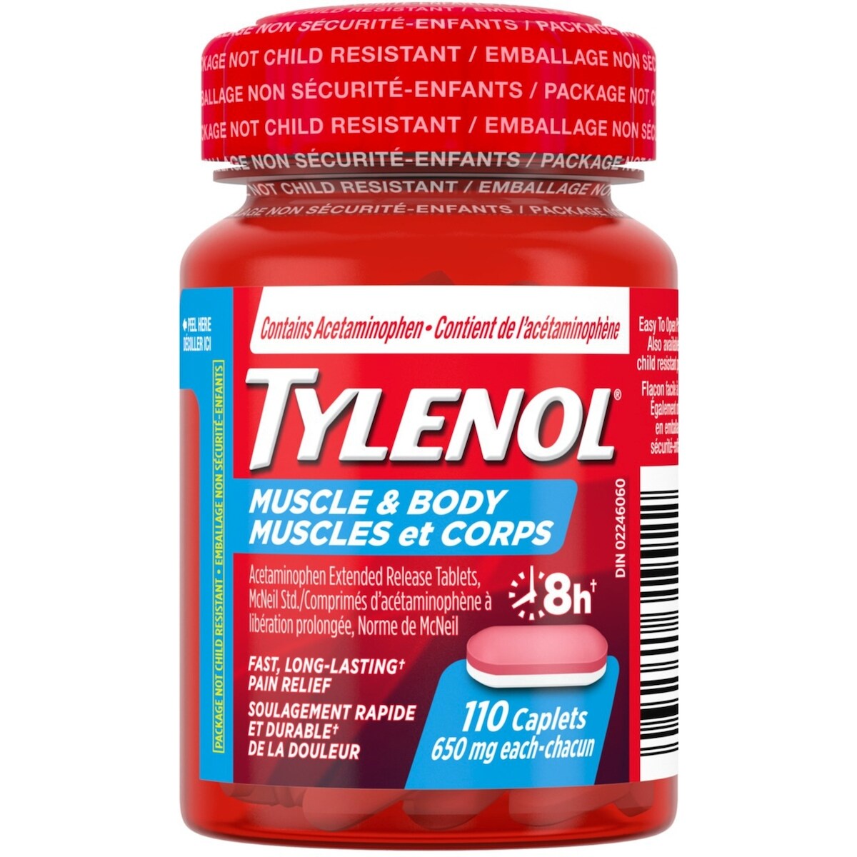 Acétaminophène, douleurs musculaires et corporelles, caplets