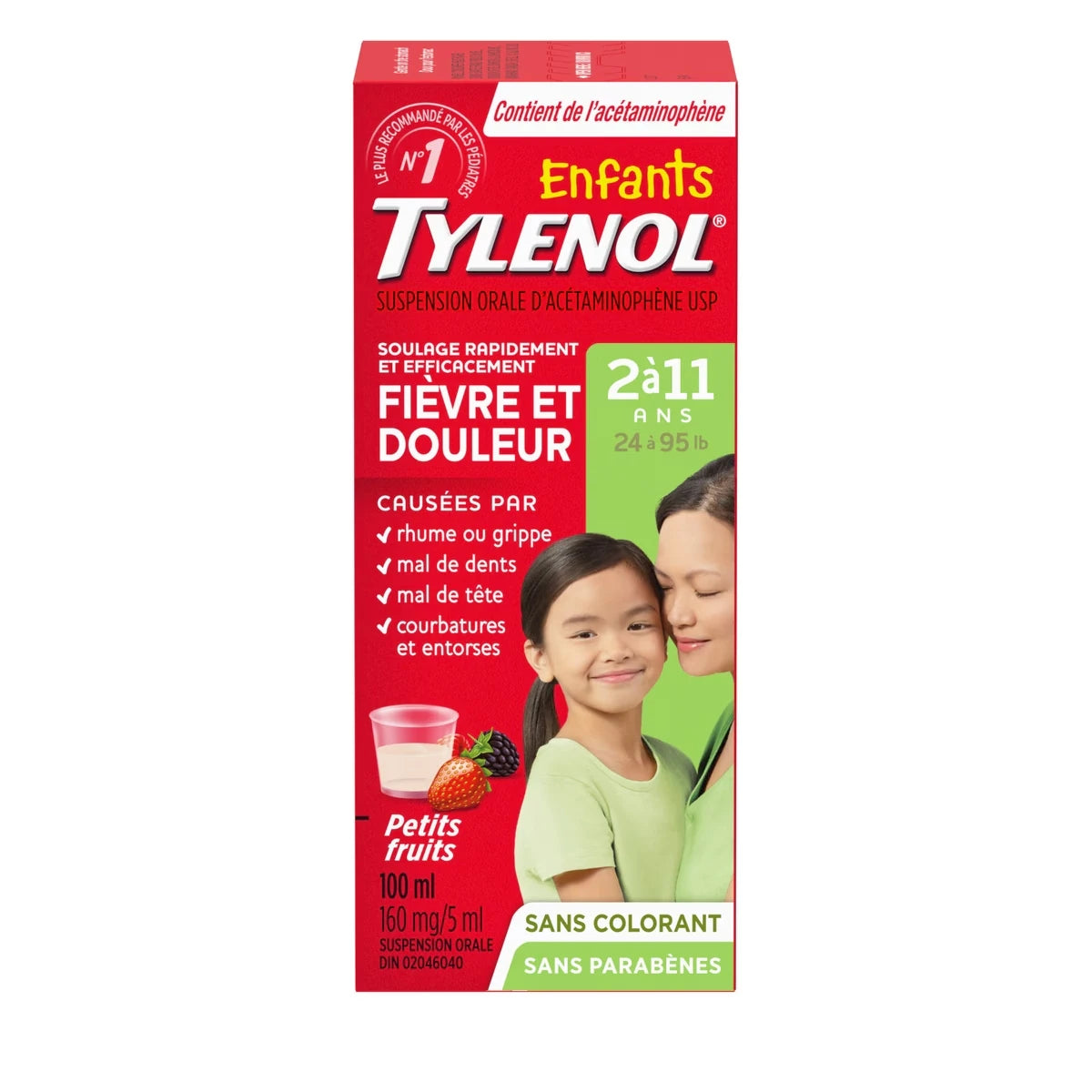 Suspension orale pour enfants, fièvre et douleur, sans colorant, petits fruits