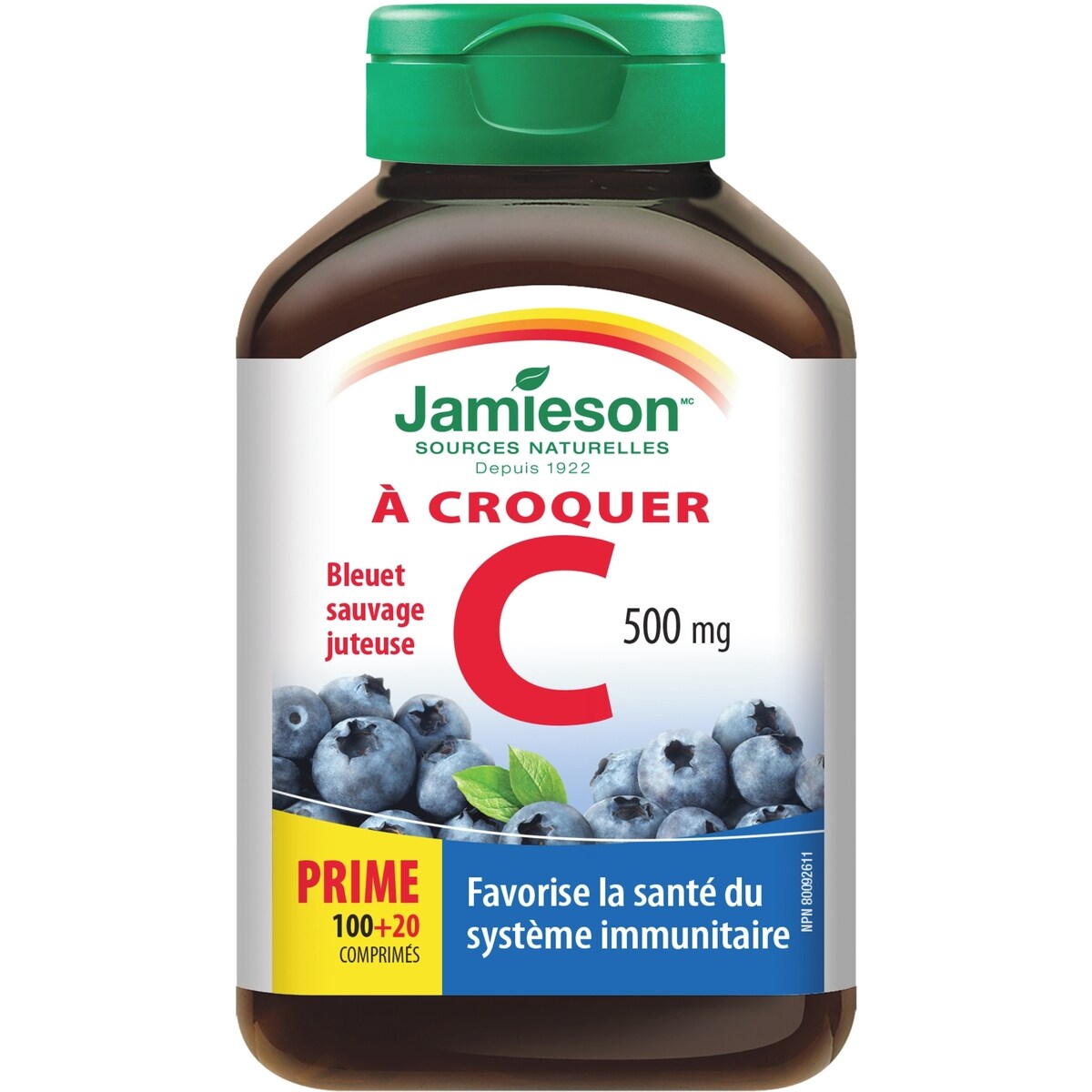 Comprimés à croquer de vitamine C 500 mg à saveur des bleuets sauvages