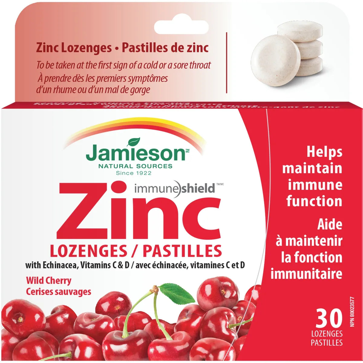 Pastilles de zinc avec échinacée et vitamines C et D - Cerise sauvage