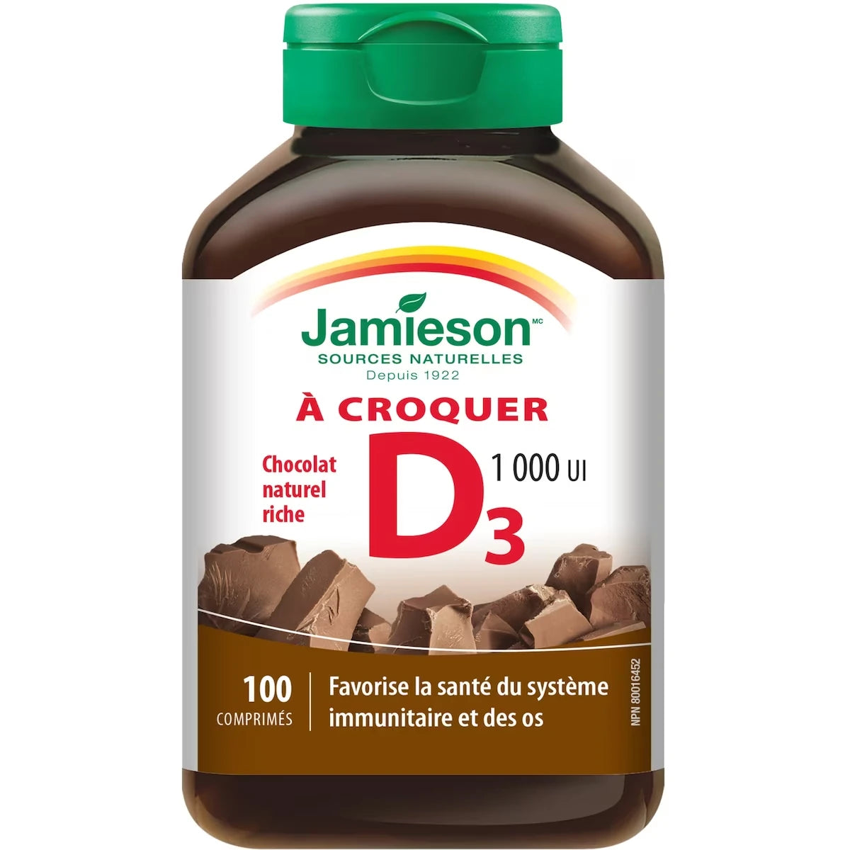 Vitamine D à croquer 1 000 UI - Arôme naturel de chocolat