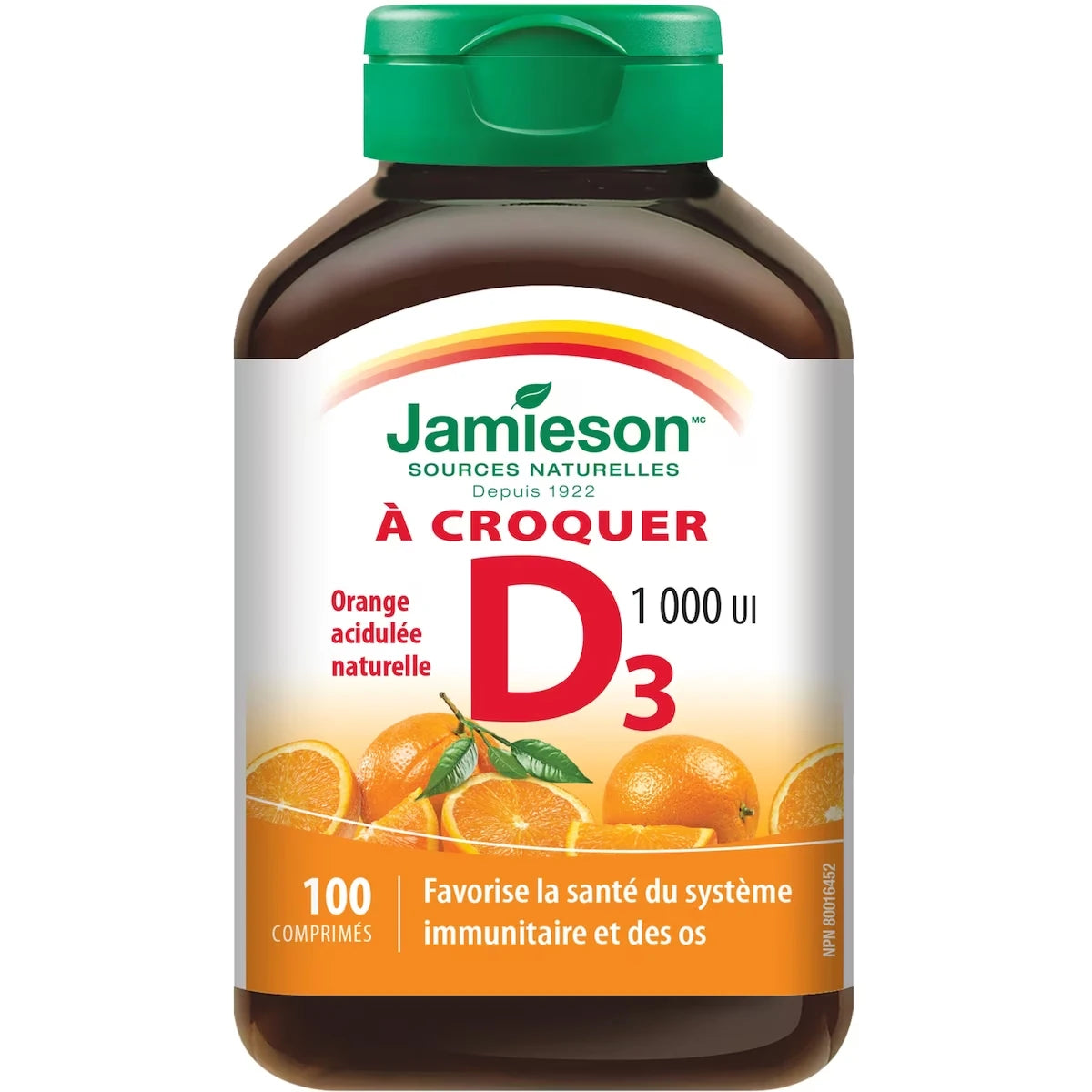 Comprimés à croquer de vitamine D à orange acidulée naturelle d'1 000 UI