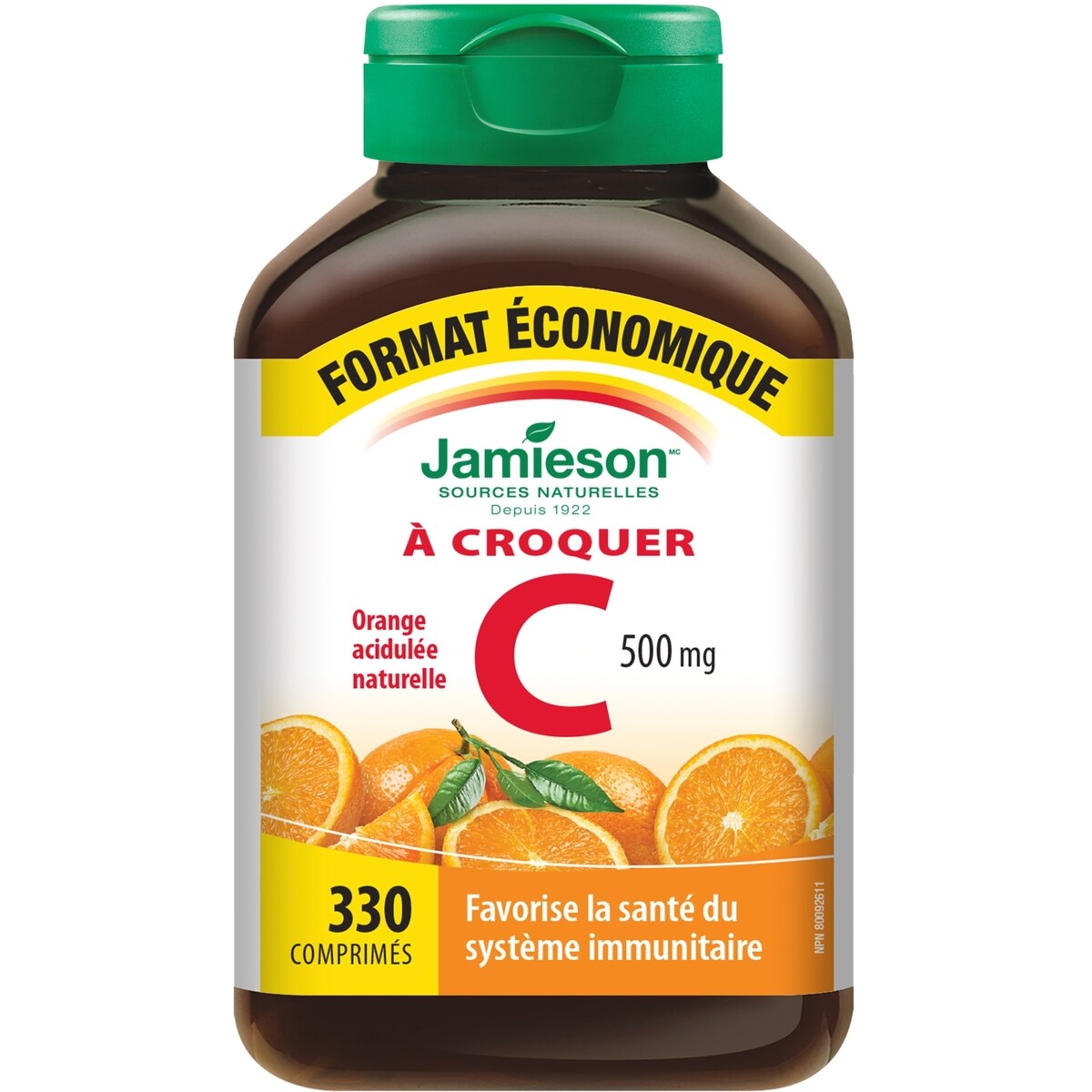 Vitamine C à croquer 500 mg Format économique (330 unités) - Orange acidulée